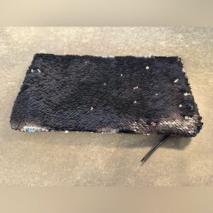 Stella & Dot Margeaux sequined black/pewter fold over clutch